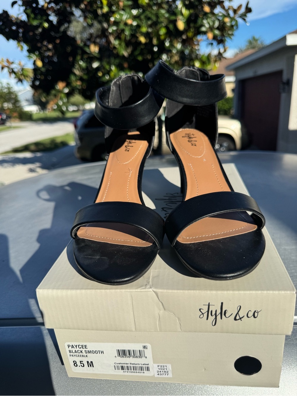 Style & Co Black Ankle Strap Heels Women’s Size 8.5 UK 6.5 3” Heel